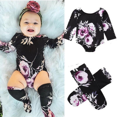 

0-18 Months Fashion Toddler Baby Girls Cotton Floral Romper SuitSocks Jumpsuit Bodysuit Outfits
