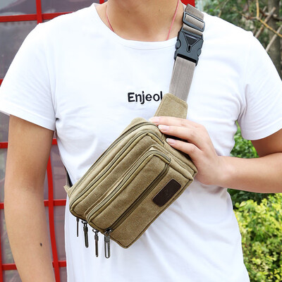 

Chest bag mens Korean version of the tide Messenger bag casual canvas small backpack pockets shoulder male bag