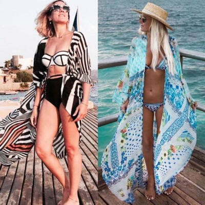 

Women Boho Chiffon Bikini Long Cover Up Cardigan Swimwear Beach Maxi Dress Long Coat Dress