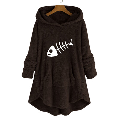 

Tailored Women Cartoon Embroidery Plus Size Warm Hooded Top Button Sweater Blouse Shirts