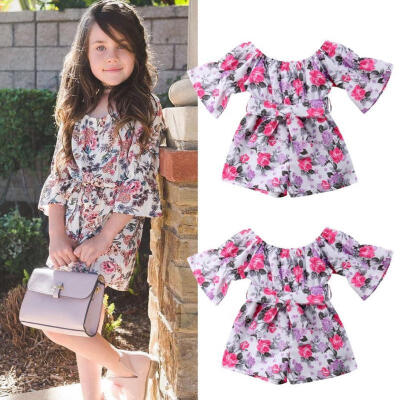 

New Kids Baby Girl Off shoulder Floral Romper Jumpsuits Trousers Outfit Clothes