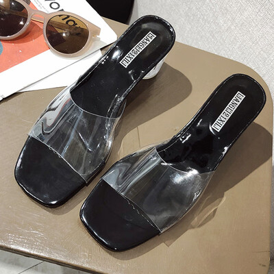 

Summer sexy open-toed transparent crystal slippers for women wearing high-heeled sandals