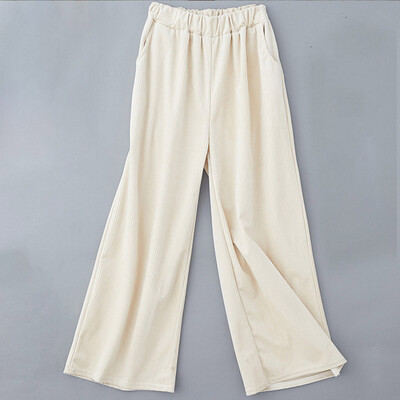 

Ladies Solid Elastic Pants High Waist Loose Wide Leg Plus Size Summer Trousers