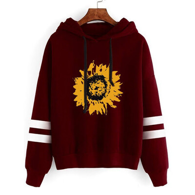 

Starmoon Womens Sunflower Print Long Sleeve Sweatshirt Hooded Pullover Tops Blouse