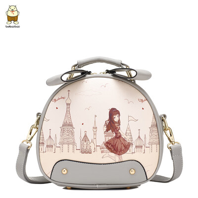 

Japan&South Korea cute girls messenger bag leisure new round bag printed cartoon shoulder bag portable tide