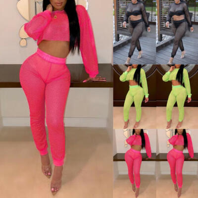 

US Women 2 Piece Outfits Long Sleeve Crop Top Pants Set Casual Jumpsuit Rompers