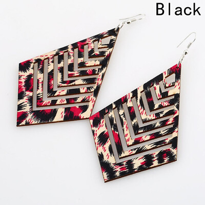 

Retro Wooden Out High Quality Practical Leopard Hollow Diamond-shaped Earrings