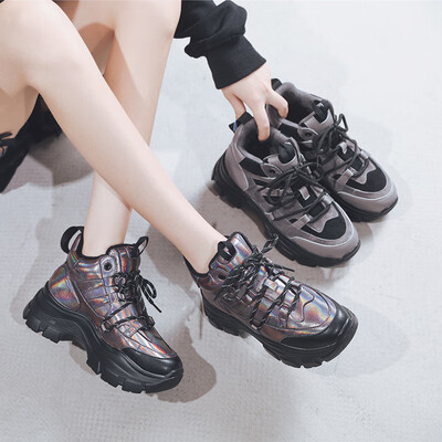 

High-top sneakers womens autumn new illusion flat-bottom versatile casual shoes muffin bottom