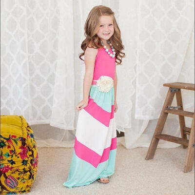 

Family Dress Mother&Daughter Matching Striped Womens Girls Long Dresses