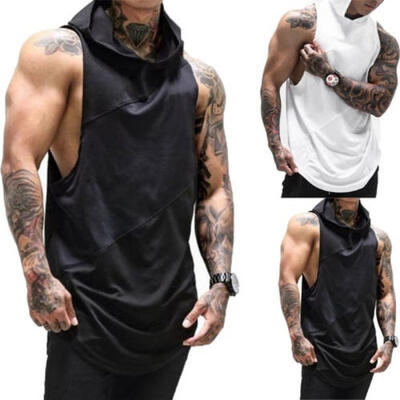 

Fashion Sport Men&acutes Hoodies Vest Muscle Stringer Bodybuilding Cotton Gym Tank Top Hooded Shirt