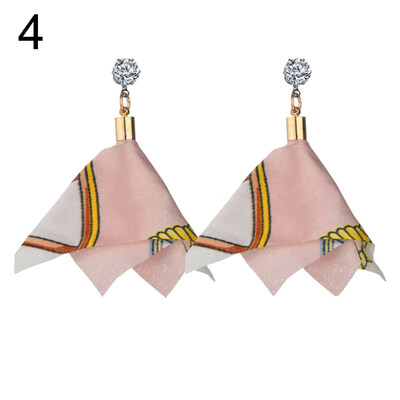 

Fashion Rhinestone Multicolor Printed Fabric Cloth Dangle Earrings Jewelry