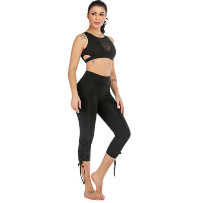 

Women Yoga Sports Leggings Sexy Elastic Drawstring Seven Pants Plus Size