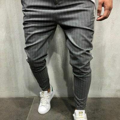 

Mens Slim Fit Striped Sport Trousers Casual Pencil Jogger Cargo Pants New