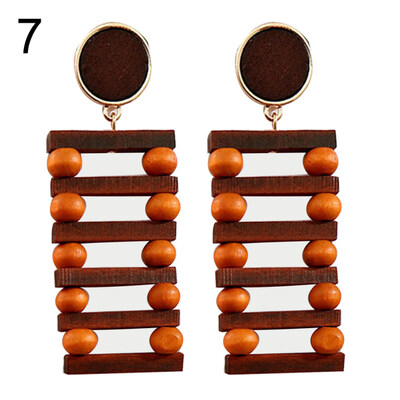 

Wooden Geometric Pendant Statement Stud Earrings Fashion Women Party Jewelry