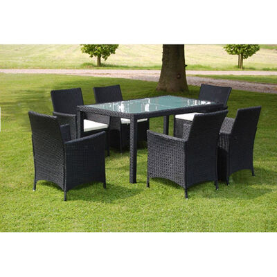 

7 Piece Outdoor Dining Set with Cushions Poly Rattan Black