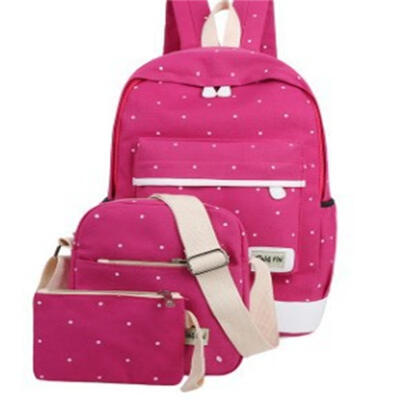 

Teenager Student Backpacks Three Pieces Large-capacity Canvas Simple Polka Dot Lace Decoration Rucksack Women Backpack