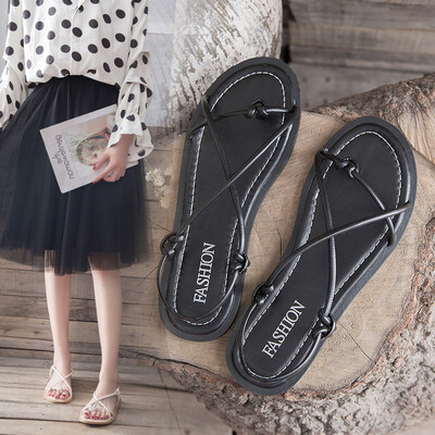 

Sandals Girl Summer Flat Bottom Pinch Student Han Baitao Seaside Holiday Roman Beach Shoe Fairy Wind