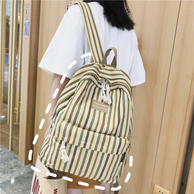 

Ins womens Korean high school high school students100-way old canvas check double-shoulder bag backpack