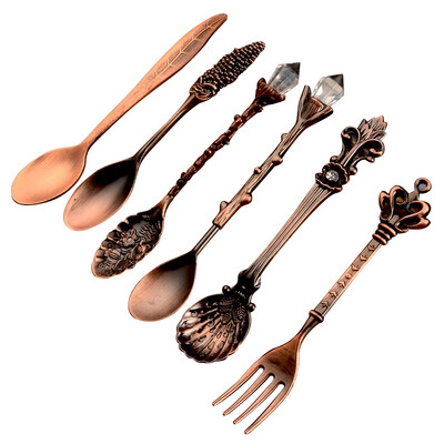 

Spoon Coffee Spoon Set Vintage Table Spoon Antique Tea Spoons Coffee Royal Style Metal Carved Fork Tablespoons 6 PcsSet 20