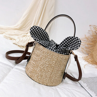 

Tailored Women Beach Straw Bucket Bag Burlap Square Bag Messenger Bag