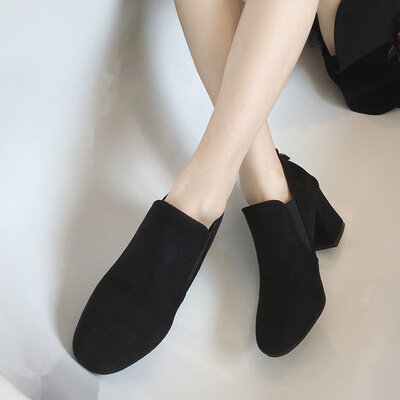 

English wind small leather shoes thick single shoes autumn high heels with abrasive leather Joker womens shoes set foot