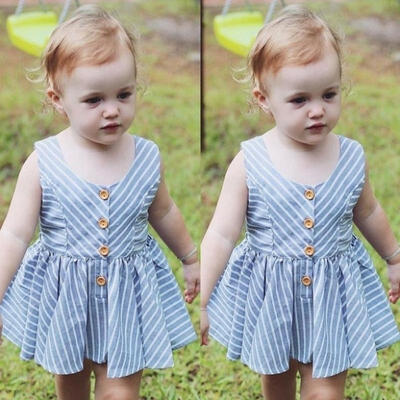 

2017 Baby Girls Summer Fashion Blue Skirt Slim A-line Cotton DressPants 2Pcs