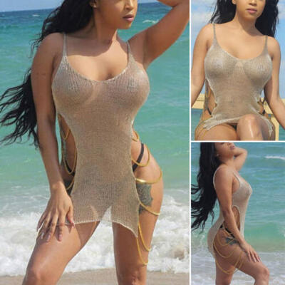 

US Womens Sexy Crochet Mesh Swimwear Summer Beach Dress Chain Bikini Cover Up