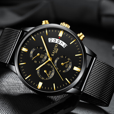 

Mens Business Steel Belt Belt Quartz Watch Waterproof Luminous Double Calendar Mens Watch