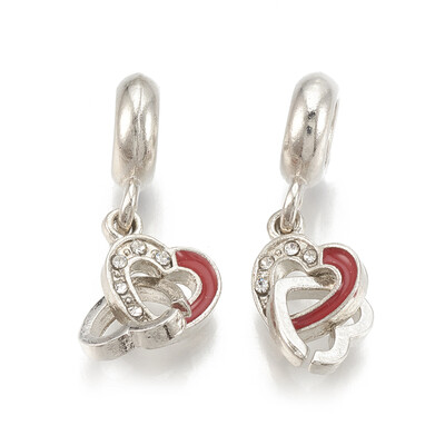 

Alloy European Dangle Beads with Rhinestone&Enamel Large Hole Pendants Heart Red Platinum Crystal 25mm