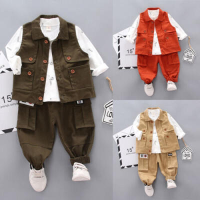 

UK 3pcs Toddler Kids Baby Boys Gentleman T-shirt TopPants Outfits Clothes Suit