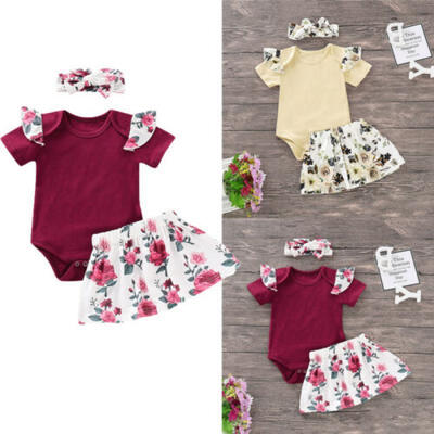 

Newborn Kid Baby Girl Tops Romper Floral Dress Headband Outfits Set Clothes 3PCS