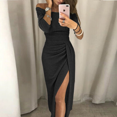 

Womens Off Shoulder Long Sleeve Bodycon Evening Cocktail Party Long Dress