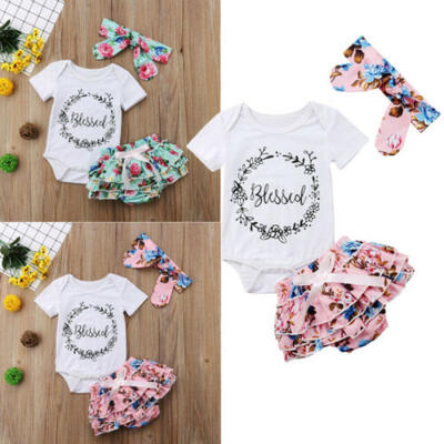 

Lovely Newborn Baby Girl Clothes Tops Romper Floral Shorts Headband Outfits Set