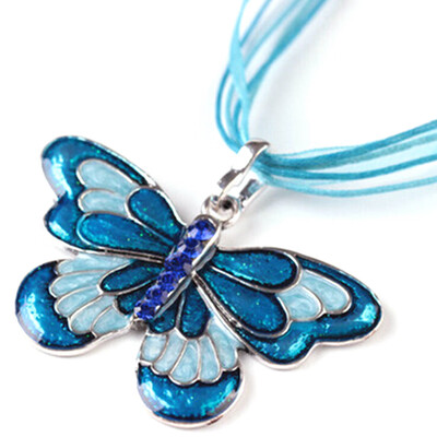 

Fashion Ribbon Color Butterfly Crystal Pendant Choker Sweater Necklace Jewelry