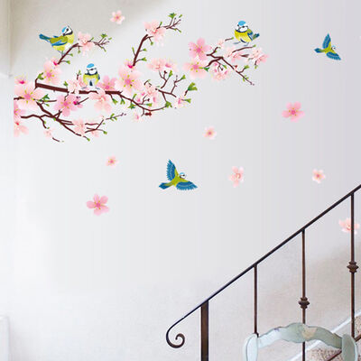 

Romatic Removable Peach Blossom Magpie Wall Sticker Decal PVC Transparent Film
