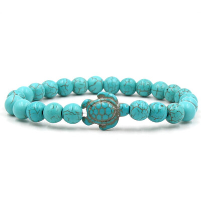 

Green Turquoise Turtle Volcanic Stone White Pine Variety Natural Stone Elastic Bracelet Unisex Pair Bracelet Hot Gift
