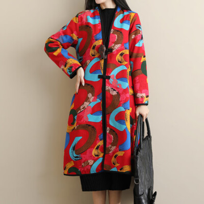 

〖Follure〗Women Folk-Custom Print Long Cotton Thick Jacket Parka Outwear Windbreaker Coat