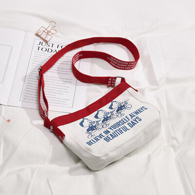 

Cloth bag female 2019 new summer Korean version of the wild cute printed duck shoulder bag ins canvas bag Messenger bag