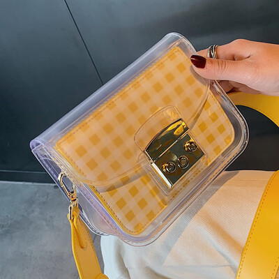 

Summer bag 2019 new transparent small square bag fashion broadband jelly Messenger bag Plaid shoulder bag