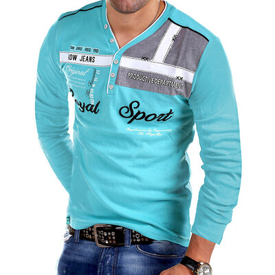 

Toponeto Fashion Mens Letter Button Personality Shirt Long Sleeve T-Shirt Blouse Tops