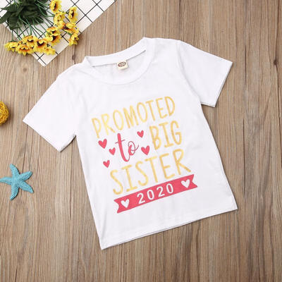 

New 2020 Big Sisters Short Sleeve T-Shirts Little Girl Clothes Kids Girl White Letter Printed Tees Tops
