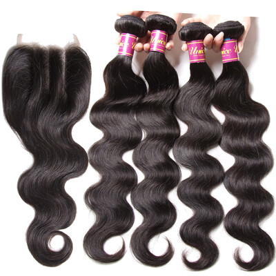 

UNice Malaysian Virgin Hair Body Wave 100 Human Hair Bundles with Closure
