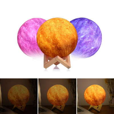 

18cm Diameter USB Rechargeable 3D Printing Moon Light 3-Color Dimmable Touch Sensor Control Luna Night Lamp Bedroom Decor with Woo