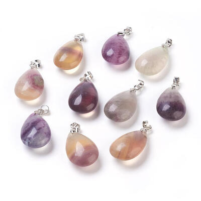 

Natural Fluorite Pendants with Alloy Findings Drop Platinum 2324x14x8mm Hole 4x5mm