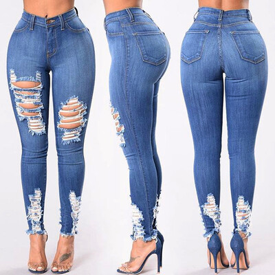 

〖Follure〗Fashion Women Jeans Denim Hole Female High Waist Stretch Slim Sexy Pencil Pants
