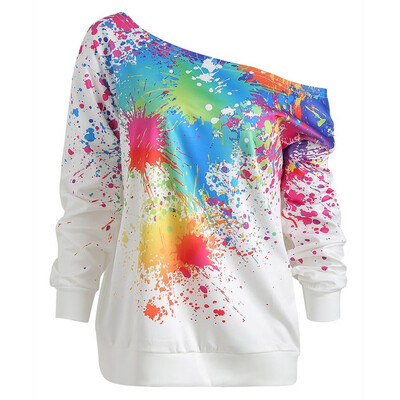 

2019 New Fashion Women tie dye Streetwear Hoodies Long Sleeve Printed Girl Pullover Slim Slanted Shoulder Sweatshirts For Female