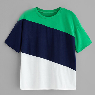 

Nomeni Women Casual Color Patchwork Short Sleeve Top Blouse Crop Tops Shirt