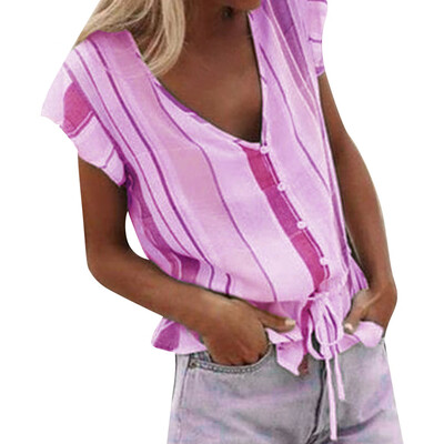 

Starmoon Womens casual V-neck short sleeve button shirt summer T-shirt
