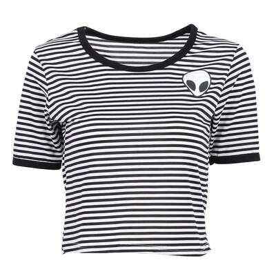 

Casual Stylish Casual Crop Top Alien Printing T-Shirt Women Loose Print Short Sleeve Tee