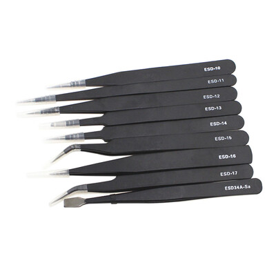 

〖Follure〗9Pcs Safe Anti-static Tweezers Maintenance Repair Nippers Forceps Tools Kit ESD